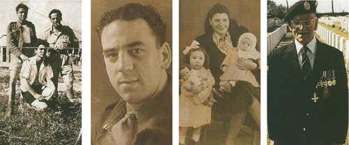 Joe on right, with two Italian workers, Joe in 1941, North Africa Campaign, Kathleen & Anna Marie, and Joe in Cassino War Cemetery