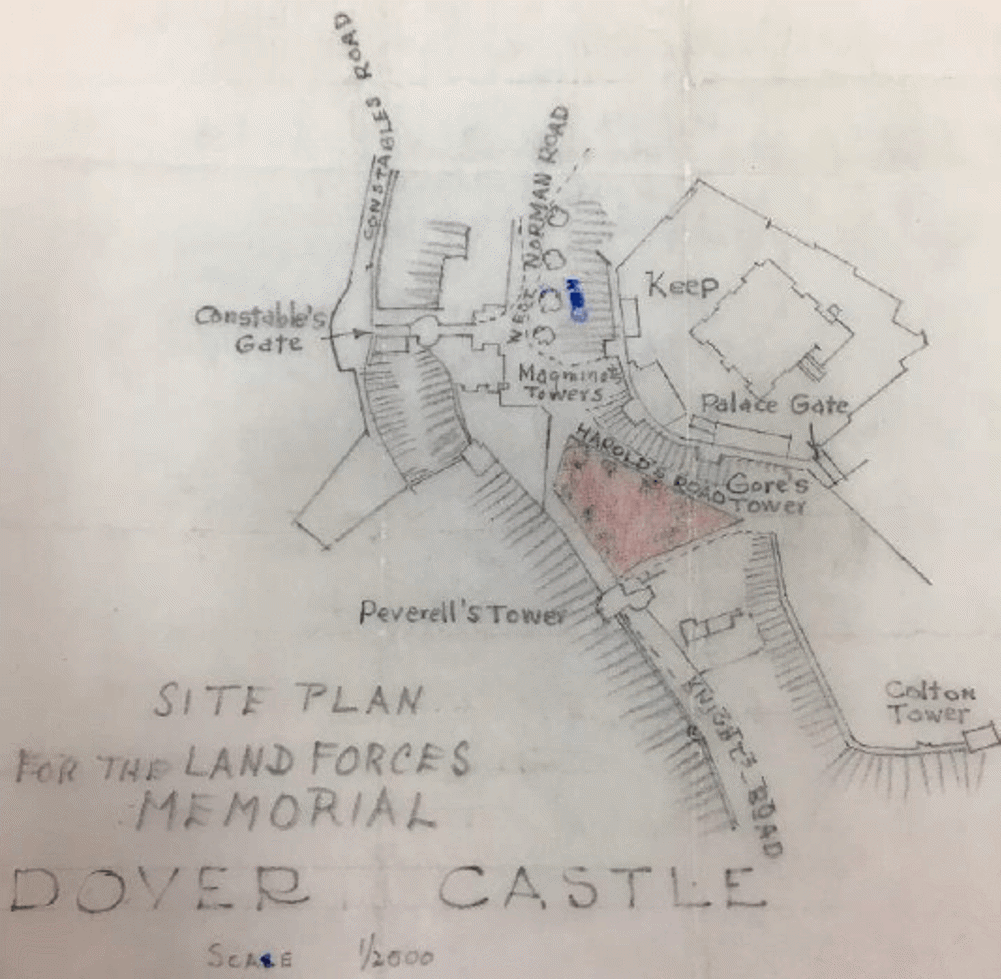 Drawing of plan for Land Forces Memorial at Dover Castle