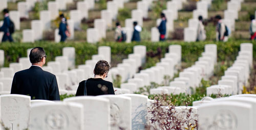 Rows of headstones in a cemetery